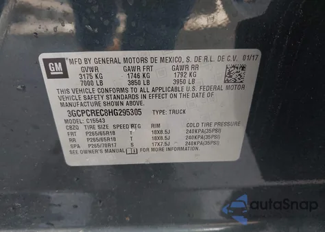 2017 Chevrolet Silverado 1500 1Lt from USA, damaged, VIN 3GCPCREC8HG295305